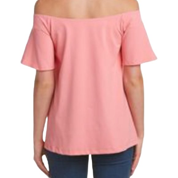 Susana Monaco Off Shoulder Top NEW S Pink Barbie Barbiecore Short Sleeve Bardot - Picture 1 of 7